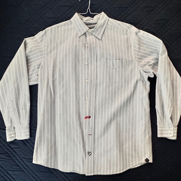 Cremieux Dress Shirt Men's Large Blue with White Stripe 100% Cotton - Picture 1 of 5